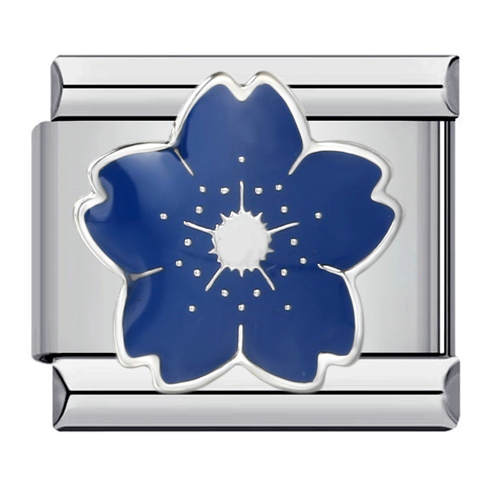 Blue Flower Italian Charm Italian charm bracelet link in stainless steel