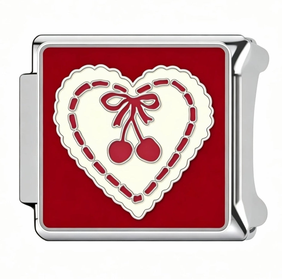 LACE CHERRY HEART ITALIAN CHARM