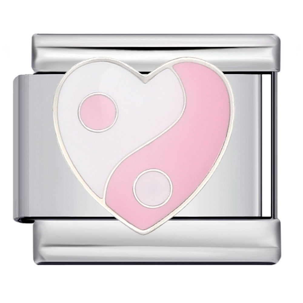 Pink Yin Yang Heart Italian Charm Italian charm bracelet link in stainless steel