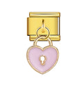 PINK HEART LOCK PENDANT ITALIAN CHARM