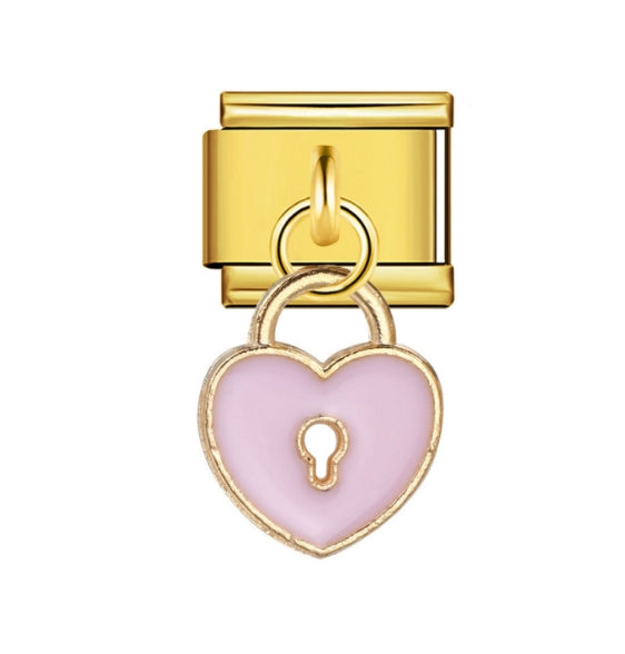 PINK HEART LOCK PENDANT ITALIAN CHARM