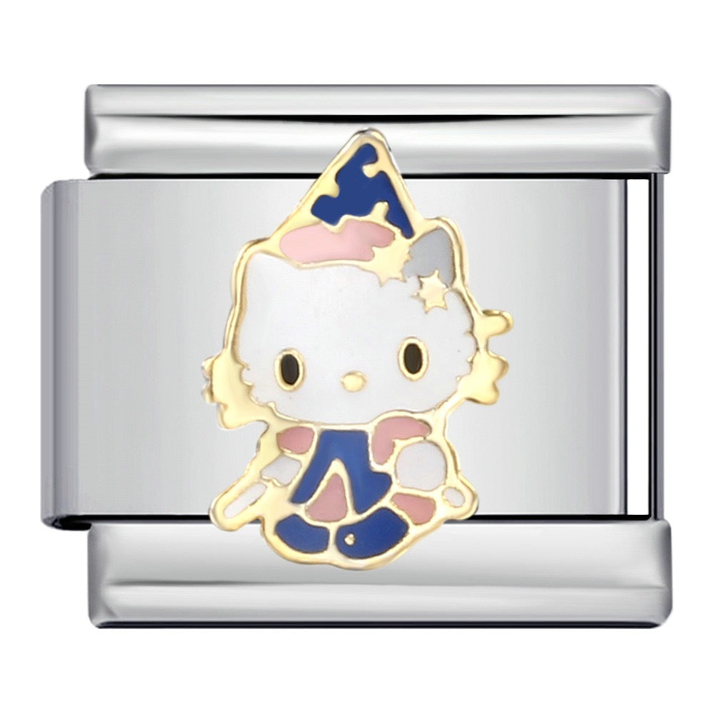 Wizard Kitty Italian Charm Italian charm bracelet link in stainless steel
