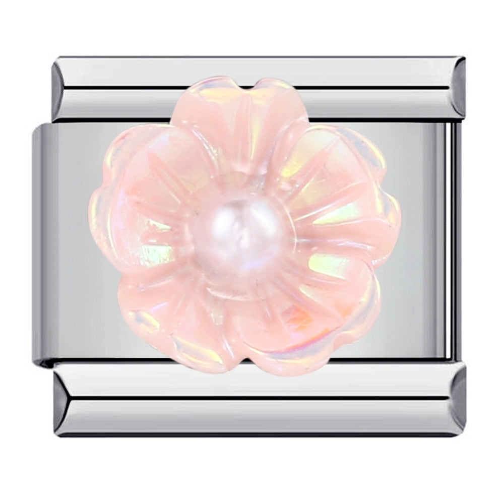 Pink 3D Flower Italian Charm Italian charm bracelet link in stainless steel