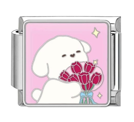 DOG WITH FLOWERS ITALIAN CHARM