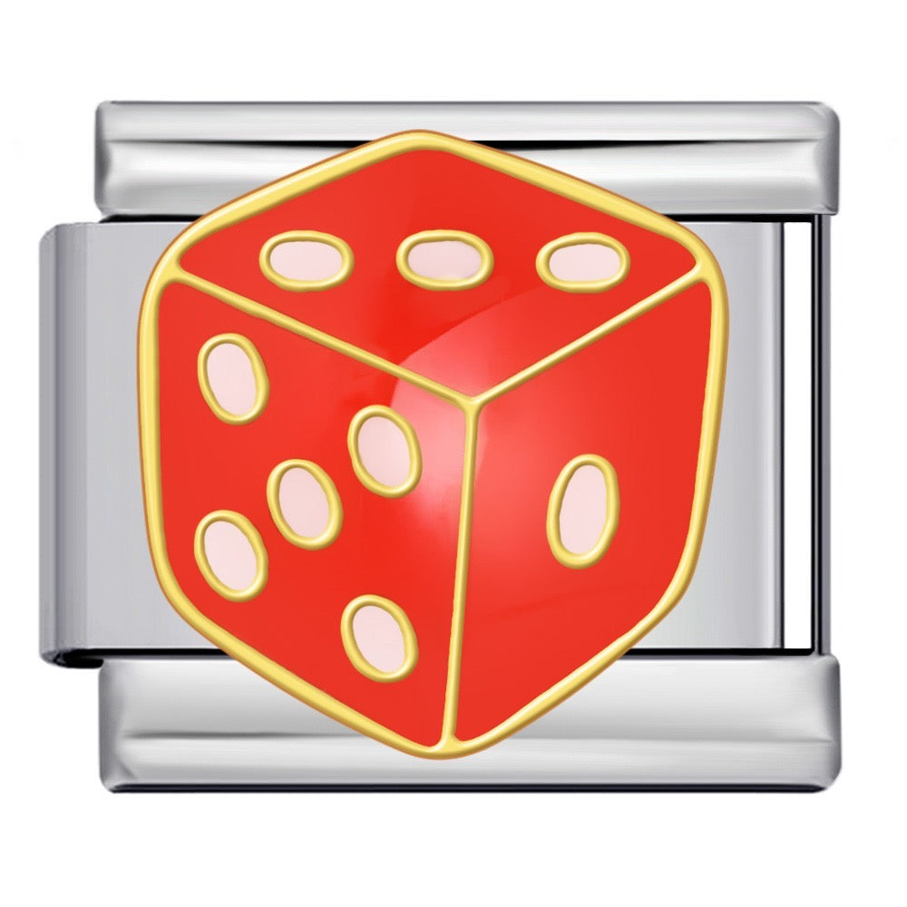 Red Dice Italian Charm Italian charm bracelet link in stainless steel