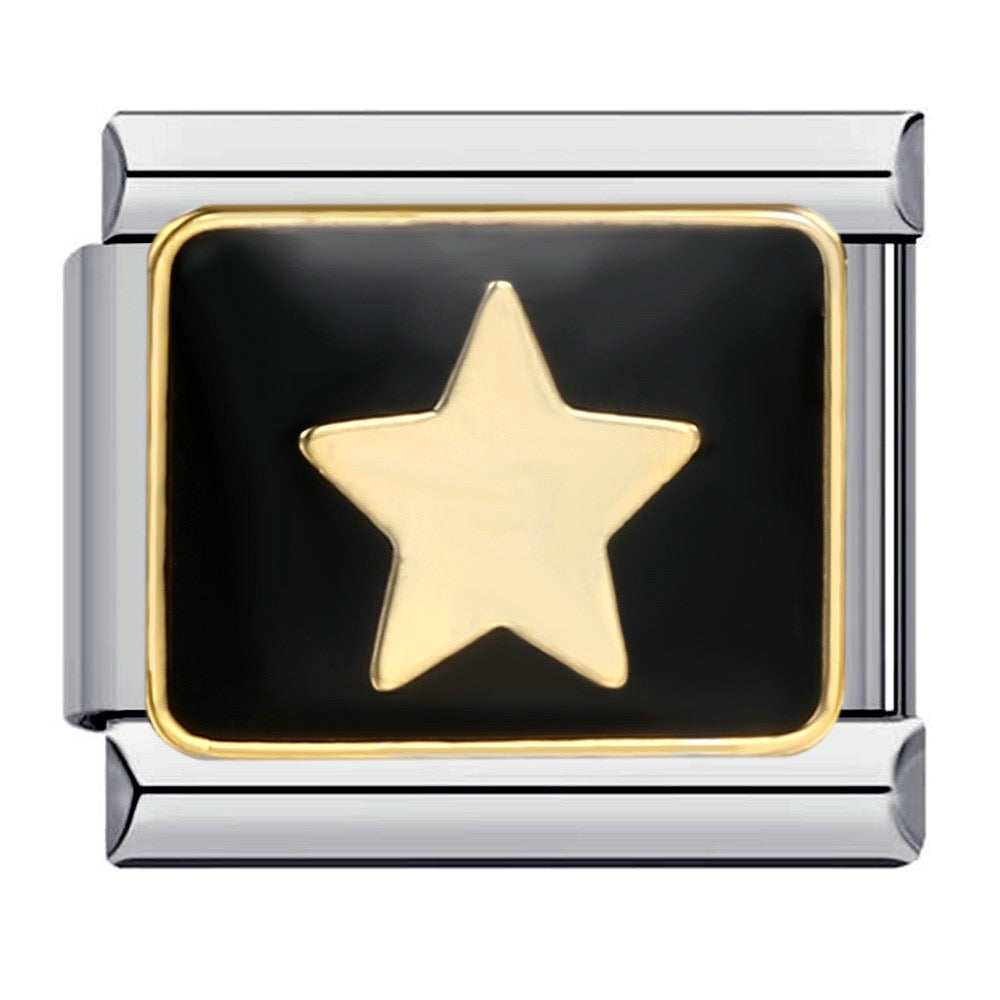 Black And Gold Star Italian Charm Italian charm bracelet link in stainless steel