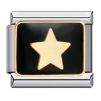 Black And Gold Star Italian Charm Italian charm bracelet link in stainless steel