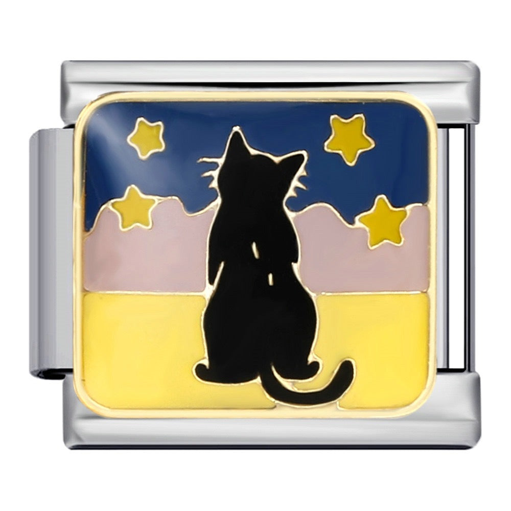 Night Sky Cat Italian Charm Italian charm bracelet link in stainless steel