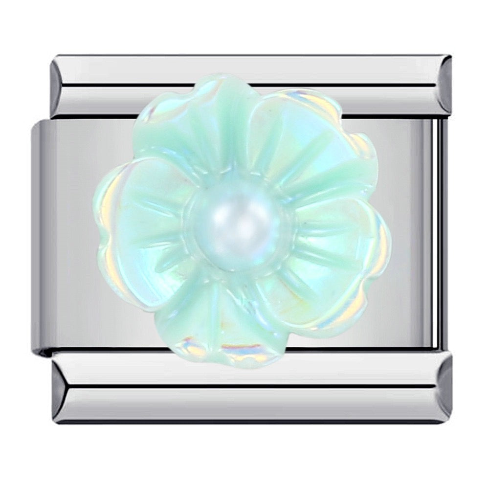 Teal 3D Flower Italian Charm Italian charm bracelet link in stainless steel