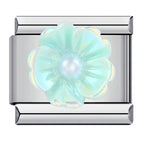 Teal 3D Flower Italian Charm Italian charm bracelet link in stainless steel