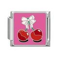 White Bow Cherry Italian Charm Italian charm bracelet link in stainless steel