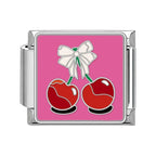 White Bow Cherry Italian Charm Italian charm bracelet link in stainless steel