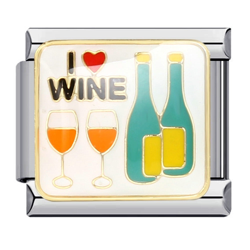 I Love Wine Italian Charm Italian charm bracelet link in stainless steel