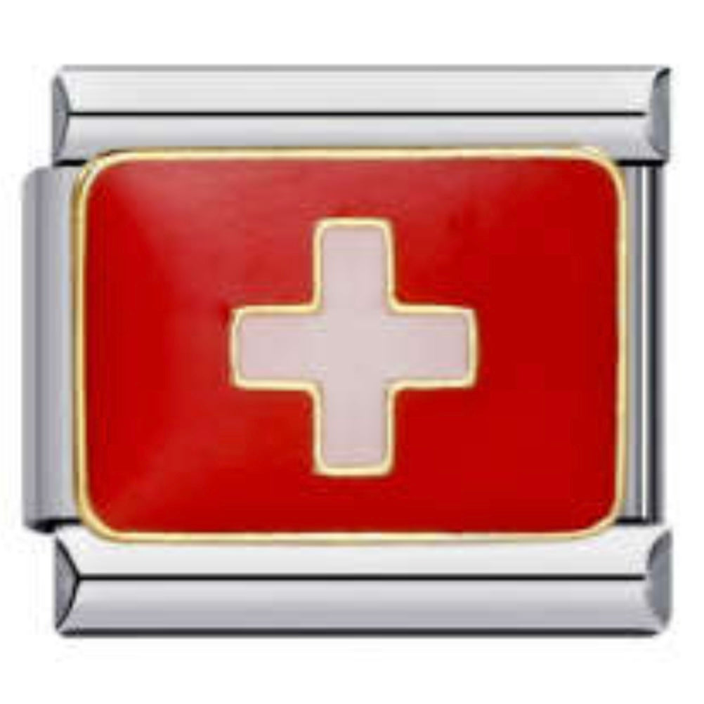 Switzerland Flag Italian Charm Italian charm bracelet link in stainless steel
