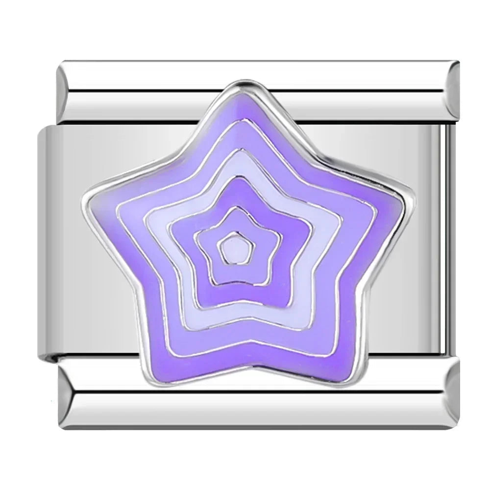 Purple Aura Star Italian Charm Italian charm bracelet link in stainless steel