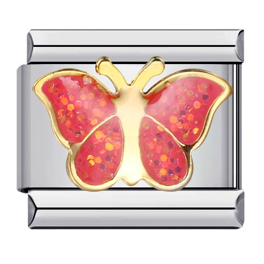 Red Butterfly Italian Charm Italian charm bracelet link in stainless steel