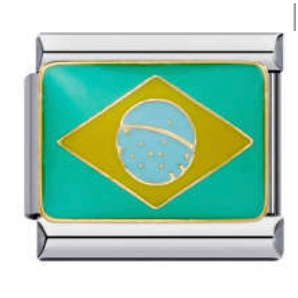 Brazil Flag Italian Charm Italian charm bracelet link in stainless steel