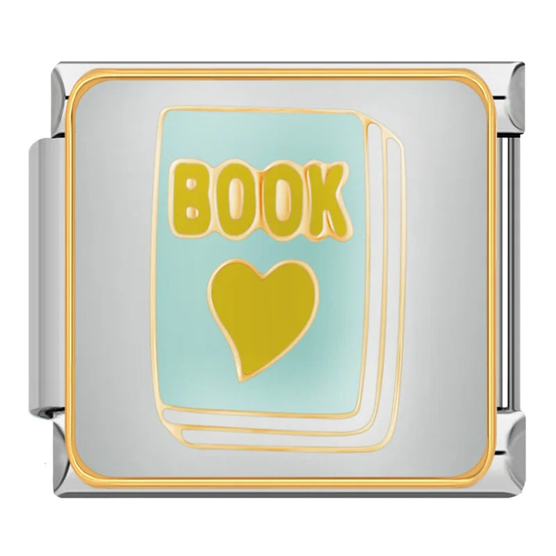 Book Heart Italian Charm Italian charm bracelet link in stainless steel
