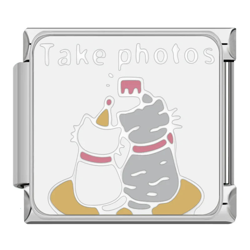 Cat Selfie Italian Charm Italian charm bracelet link in stainless steel