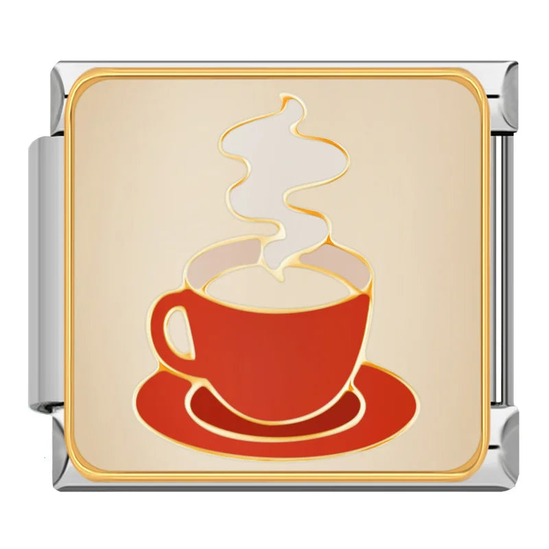 Coffee Italian Charm Italian charm bracelet link in stainless steel