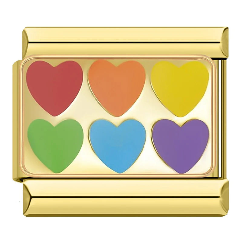 Colorful Hearts Italian Charm Italian charm bracelet link in stainless steel