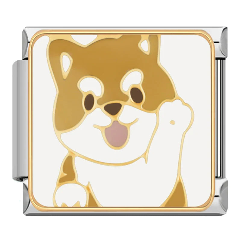 Corgi Waving Italian Charm Italian charm bracelet link in stainless steel