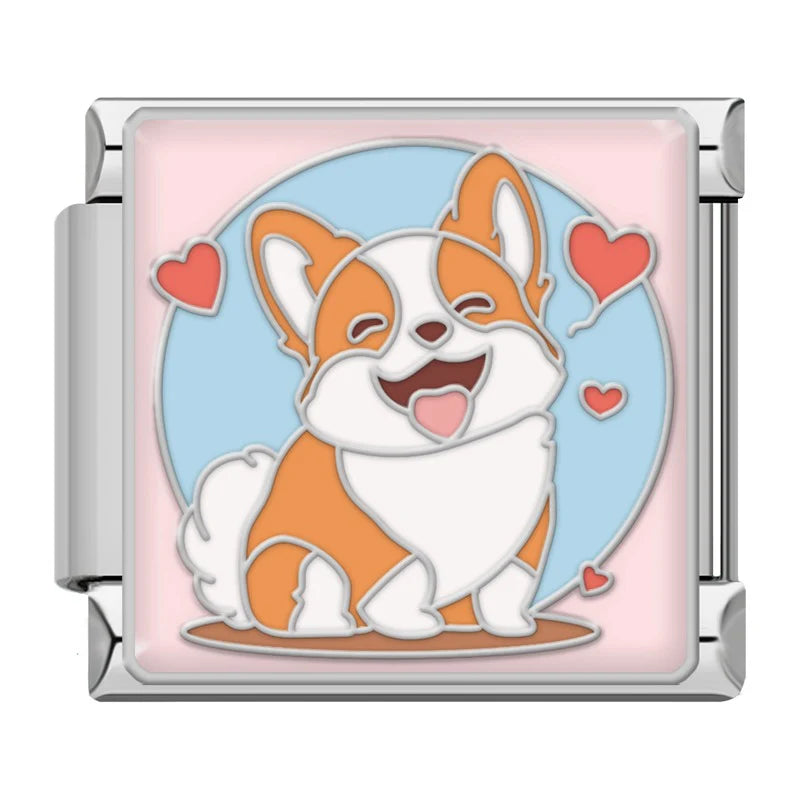 Corgi Love Italian Charm Italian charm bracelet link in stainless steel