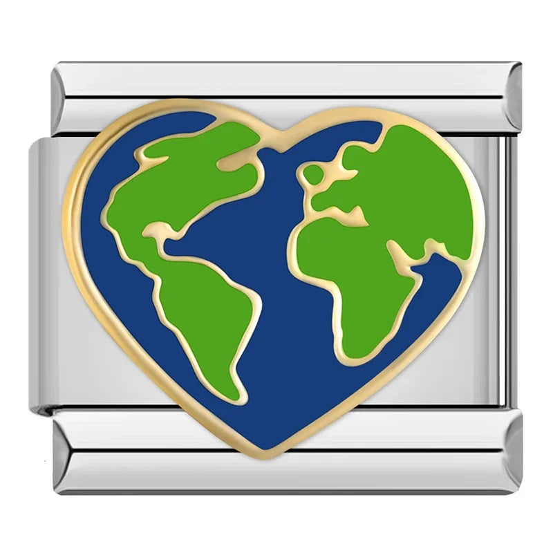 Earth Heart Italian Charm Italian charm bracelet link in stainless steel