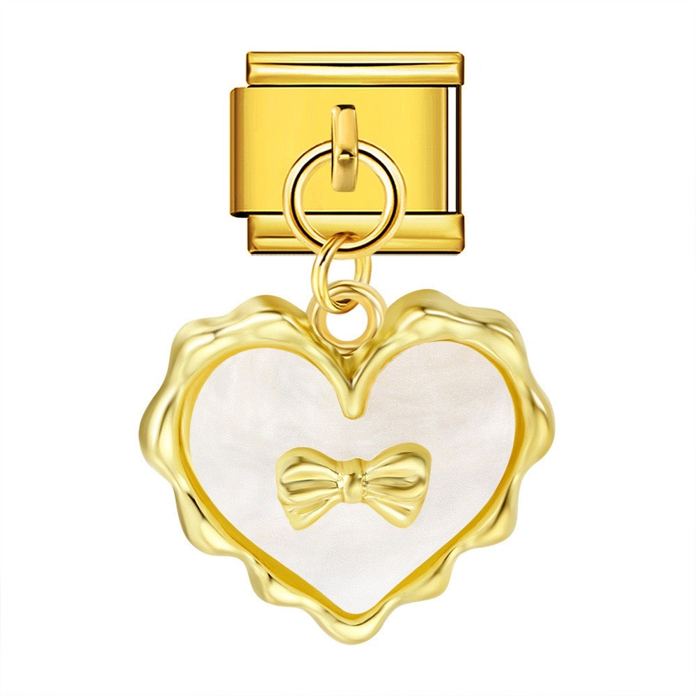 Heart Bow Pendant Italian Charm Italian charm bracelet link in stainless steel