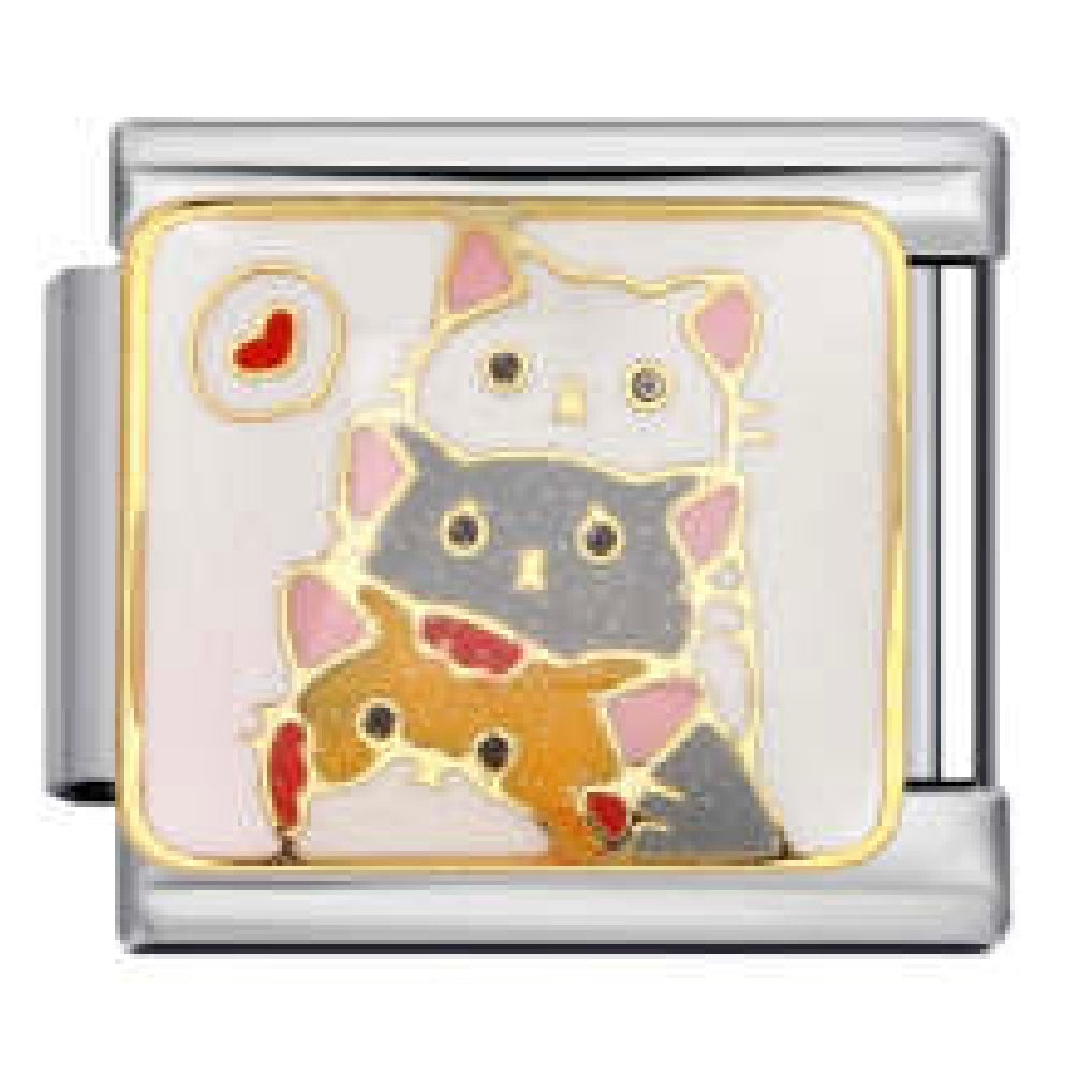 Trio Cat Heart Italian Charm Italian charm bracelet link in stainless steel