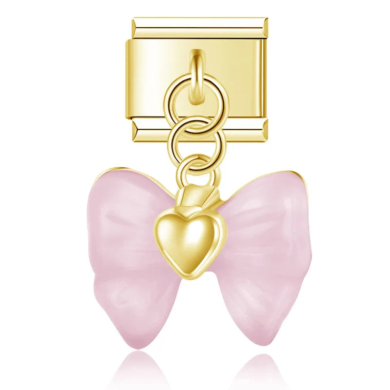 Bow Heart Pendant Italian Charm Italian charm bracelet link in stainless steel