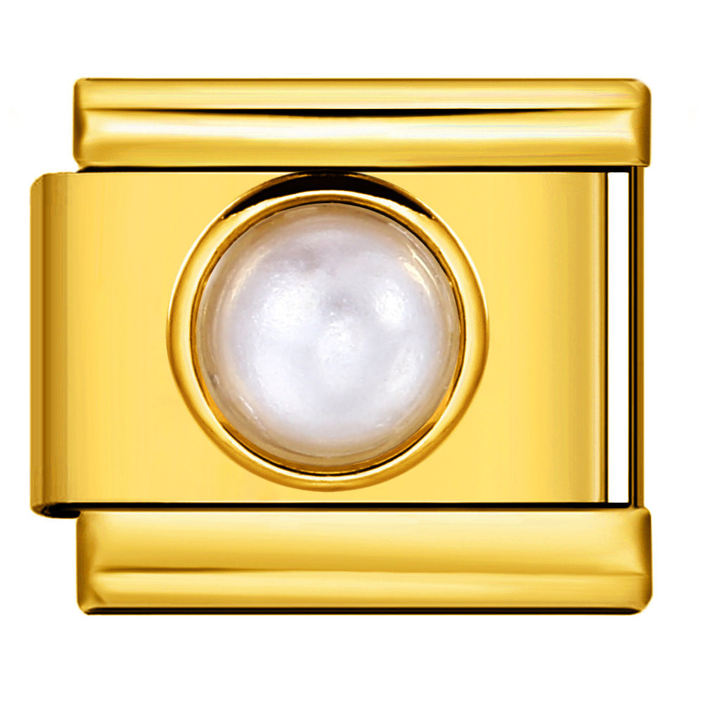 Small Pearl Italian Charm Italian charm bracelet link in stainless steel