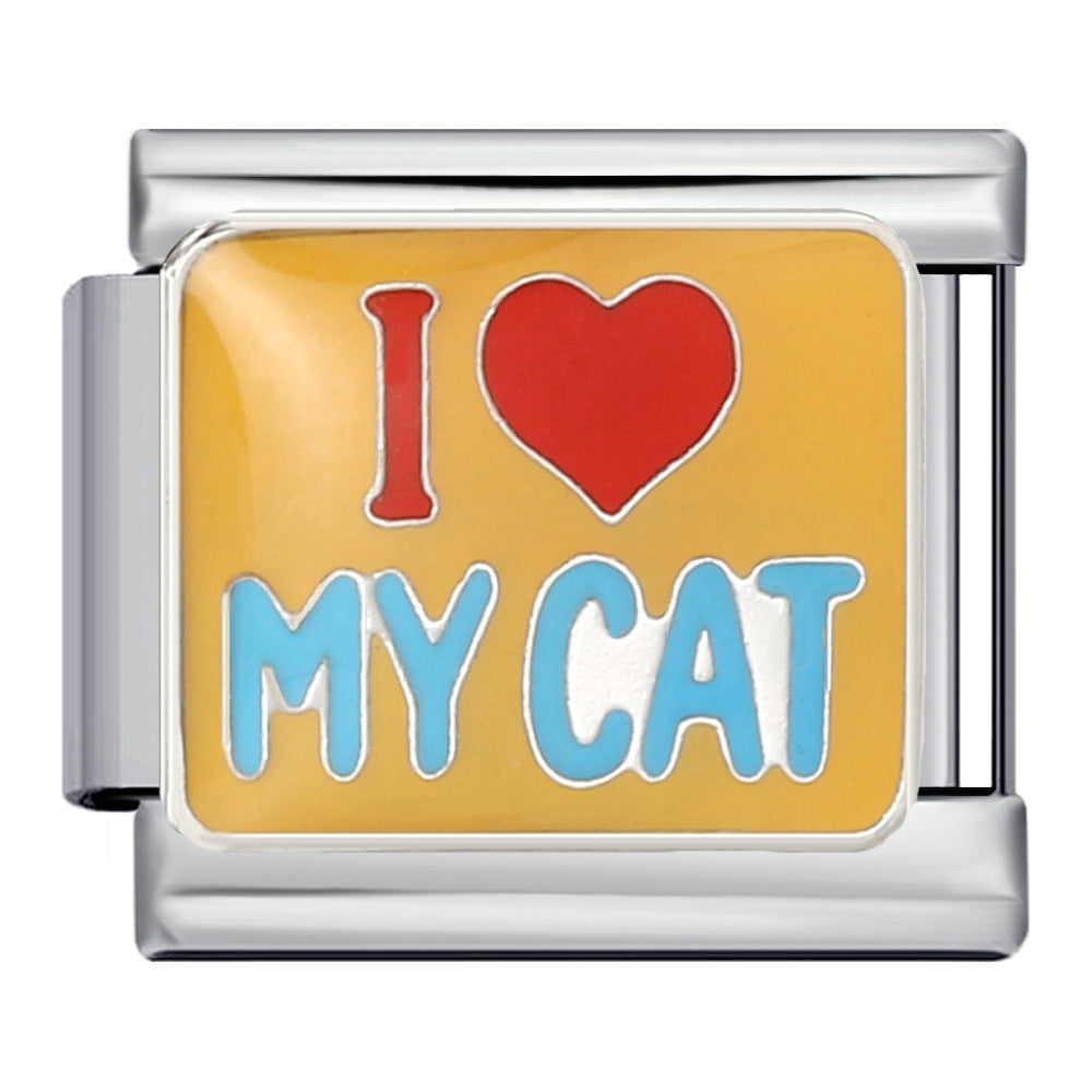 I Heart My Cat Italian charm bracelet link in stainless steel