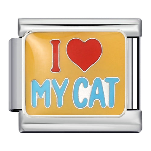 I Heart My Cat Italian charm bracelet link in stainless steel