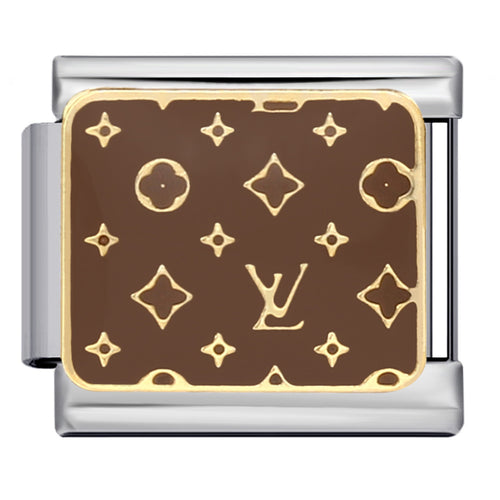 Brown Monogram Italian Charm Italian charm bracelet link in stainless steel