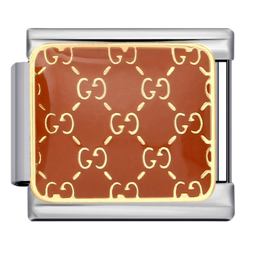 Light Brown Monogram Italian Charm Italian charm bracelet link in stainless steel