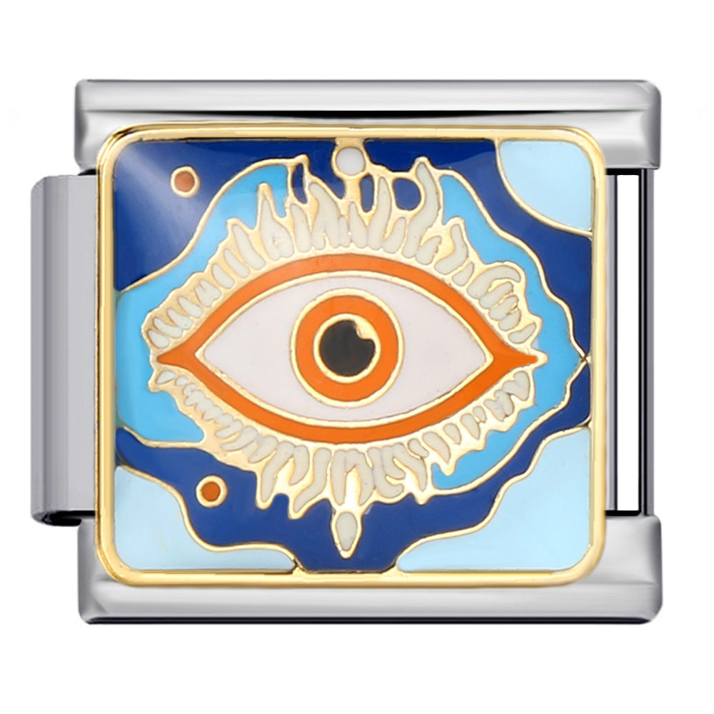 Orange Evil Eye Italian Charm Italian charm bracelet link in stainless steel