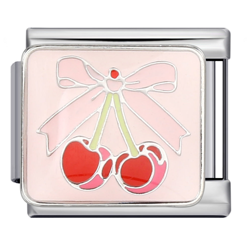 Cherry Pink Bow Italian Charm Italian charm bracelet link in stainless steel