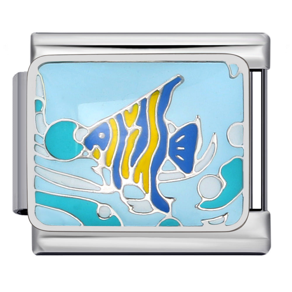 Blue Fish Italian Charm Italian charm bracelet link in stainless steel