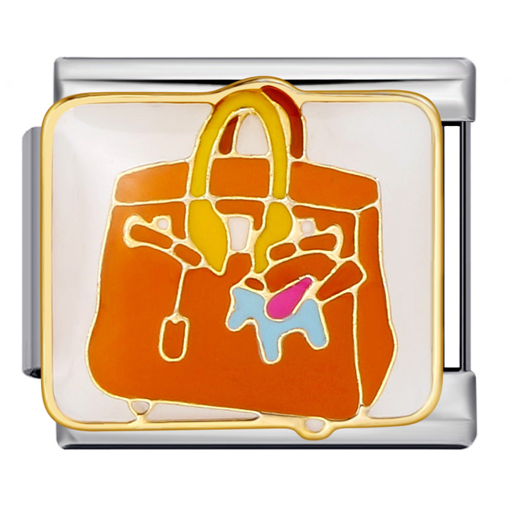 Orange Bag Italian Charm Italian charm bracelet link in stainless steel