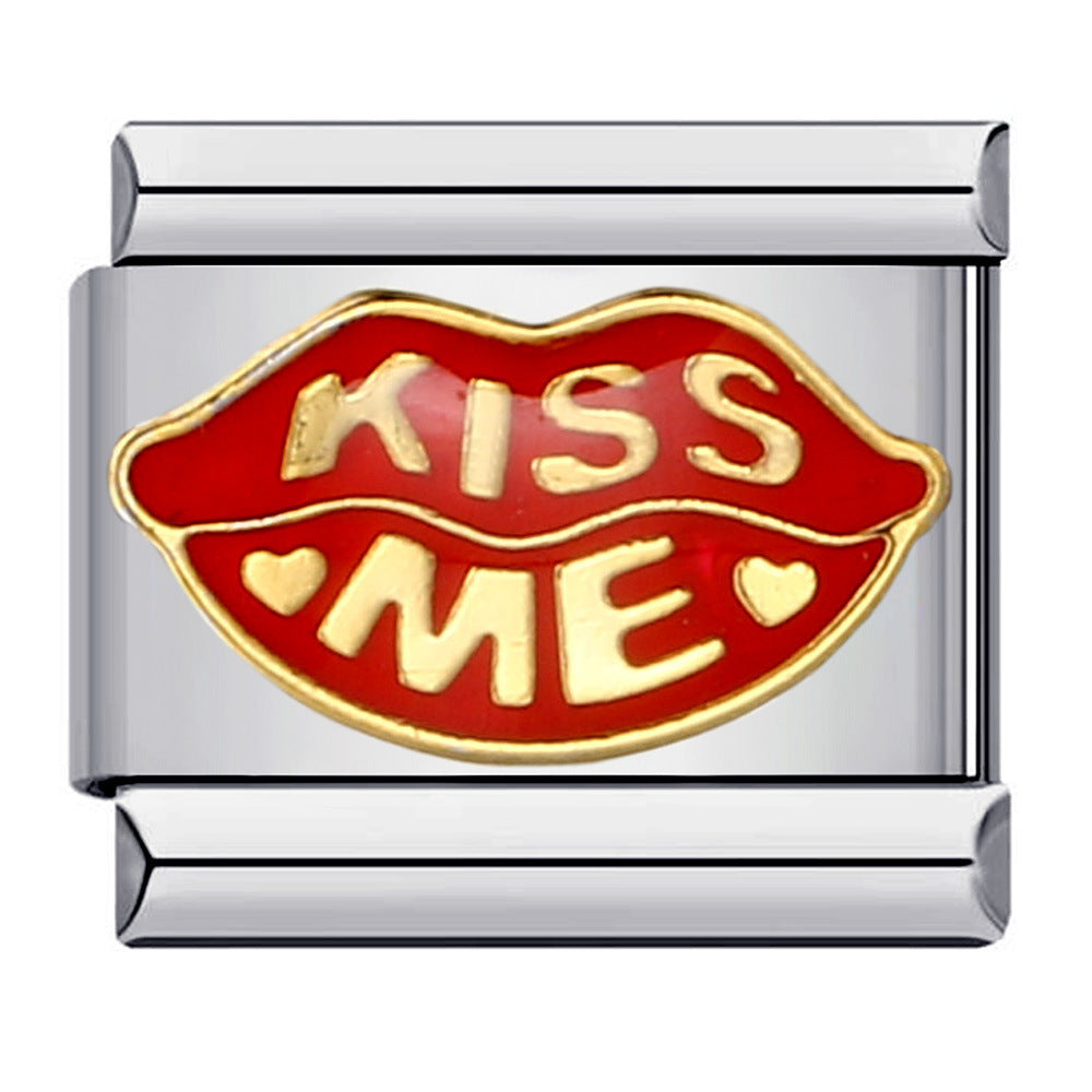 Kiss Me Italian Charm Italian charm bracelet link in stainless steel