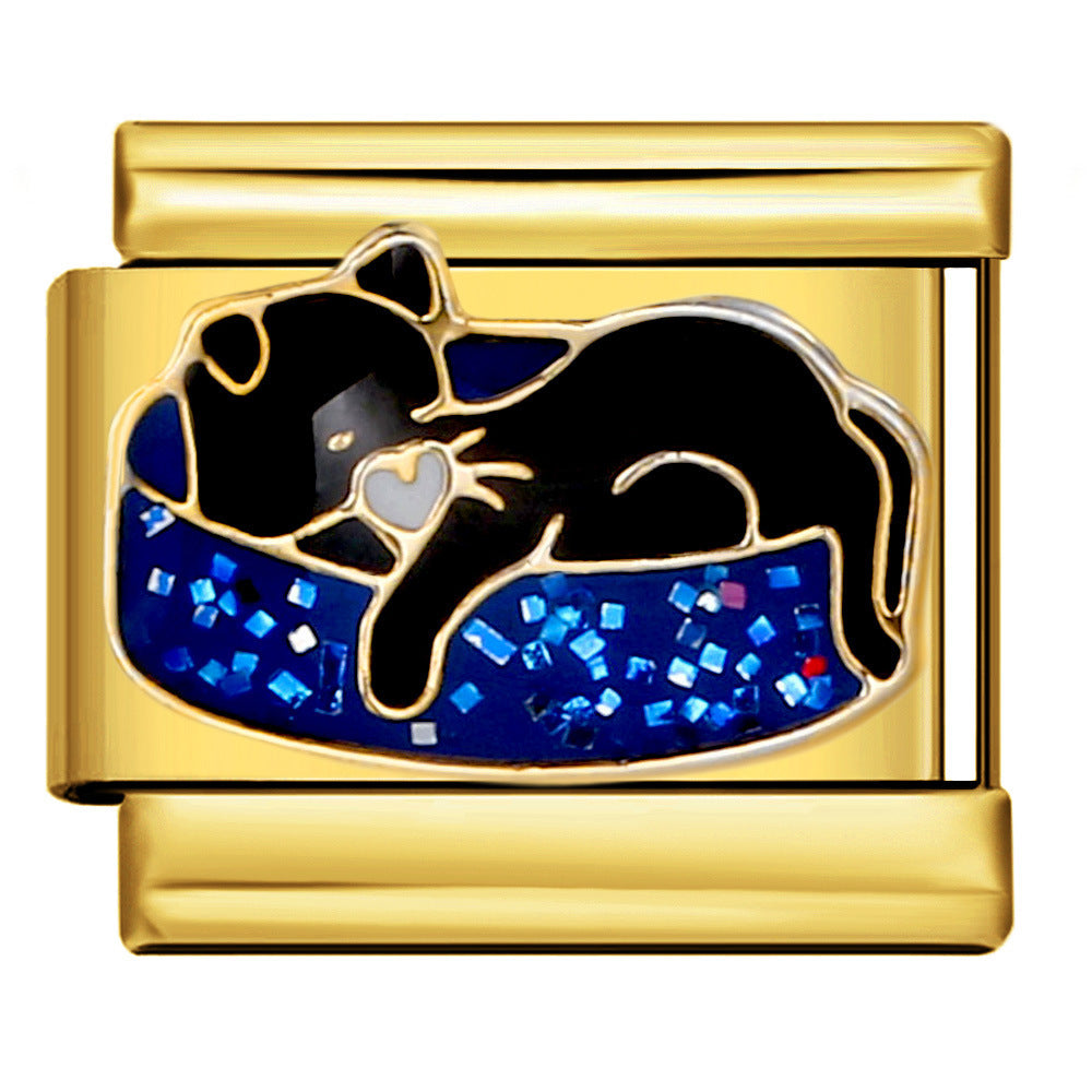 Sleeping Cat Italian Charm Italian charm bracelet link in stainless steel
