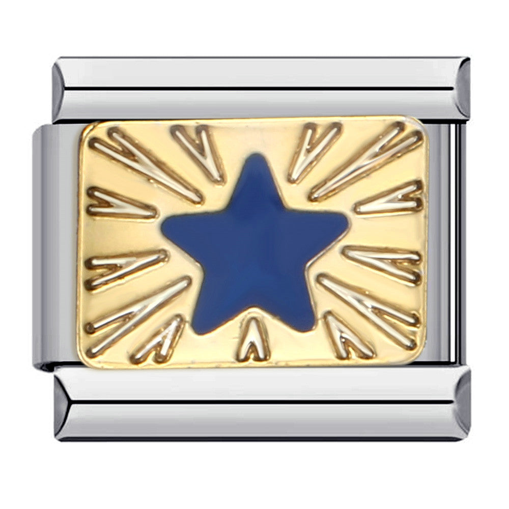 Shining Blue Star Italian Charm Italian charm bracelet link in stainless steel