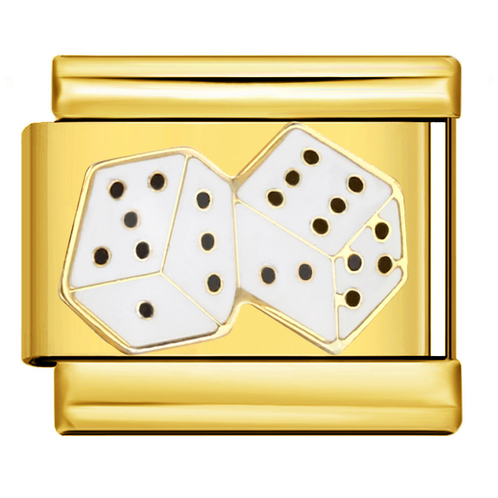 White Dice Italian Charm Italian charm bracelet link in stainless steel