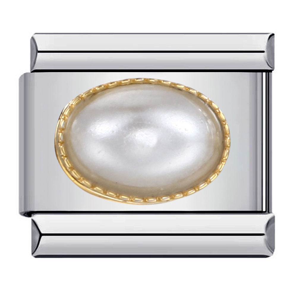 Pearl Italian Charm Italian charm bracelet link in stainless steel