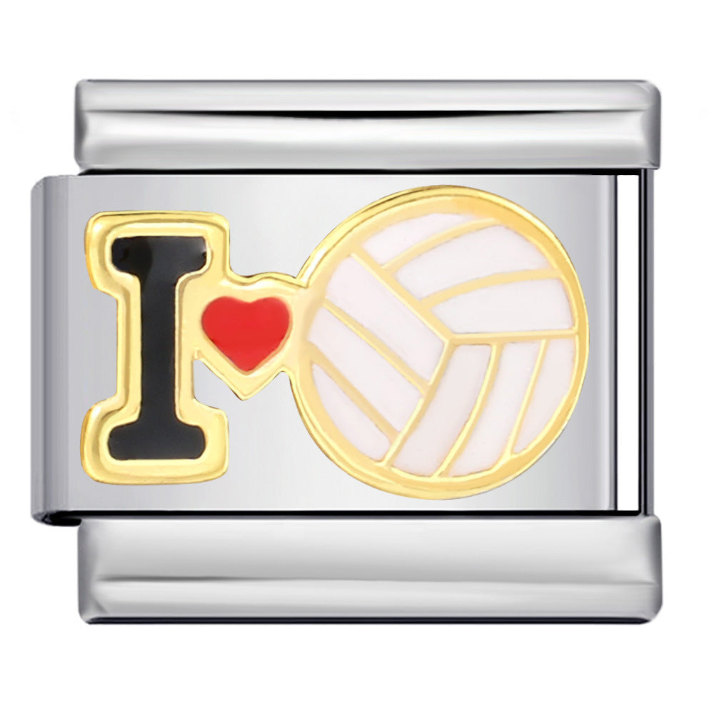 I Heart Volleyball Italian charm bracelet link in stainless steel