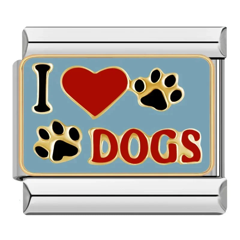 I Love Dogs Italian Charm Italian charm bracelet link in stainless steel