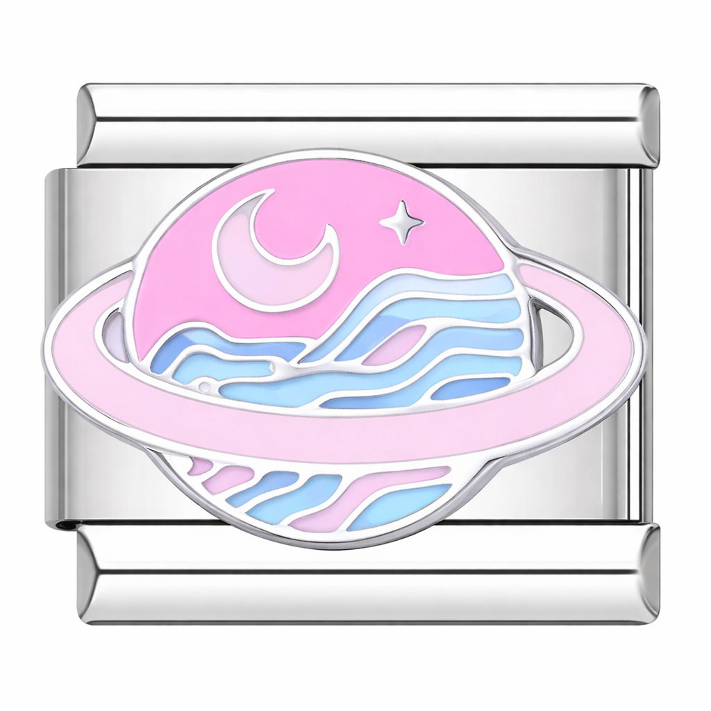 Pink Planet/Star Italian Charm Italian charm bracelet link in stainless steel