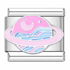 Pink Planet/Star Italian Charm Italian charm bracelet link in stainless steel