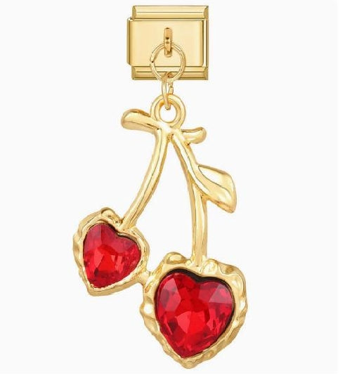 Heart Cherry Pendant Italian Charm Italian charm bracelet link in stainless steel